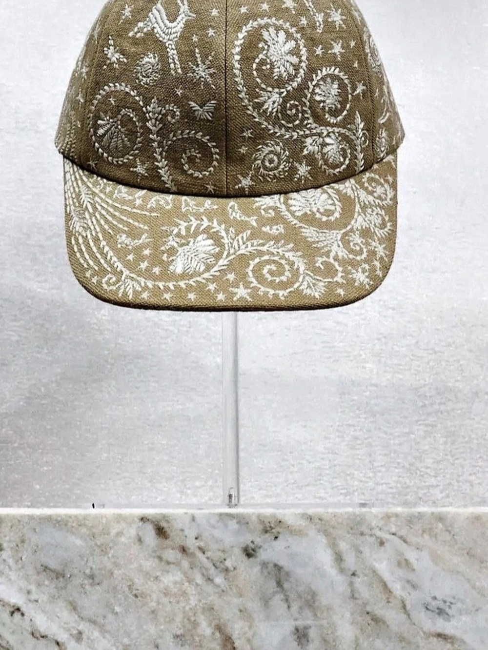 Hermes Embroidered Floral Baseball Cap Beige & White Like New